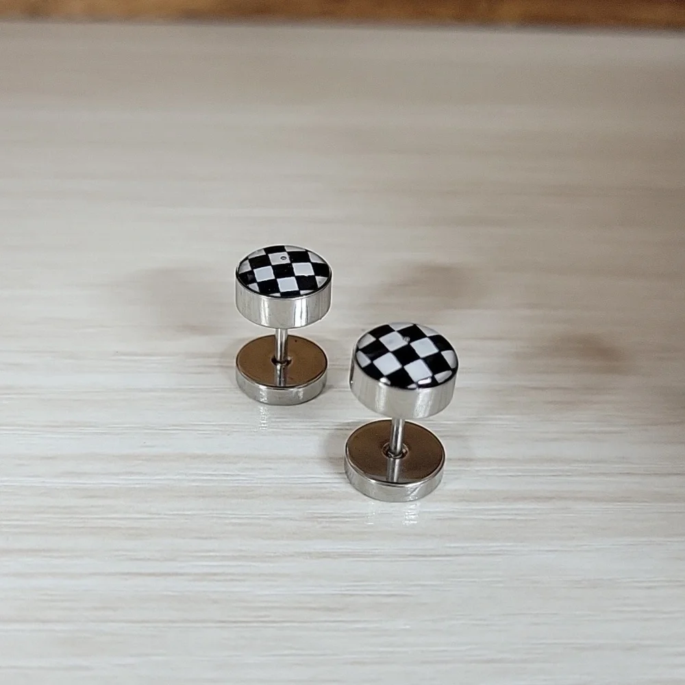 Checkered Dome Stud Earrings - Picture 5 of 5